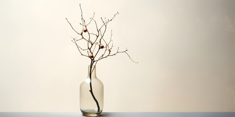 AI Generated. AI Generative. Beautiful home decoration minimal twig in glass vase. Cozy indoor vibe. Graphic Art