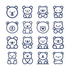 Teddy Bear cartoon line icon collection