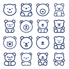 Teddy Bear cartoon line icon collection