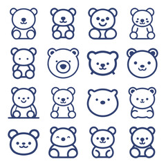Teddy Bear cartoon line icon collection