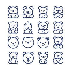 Teddy Bear cartoon line icon collection