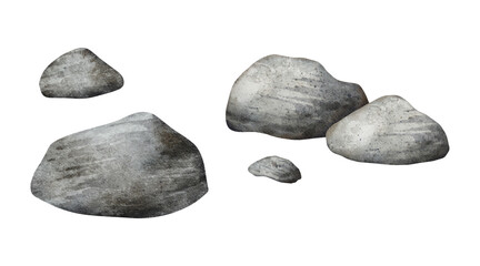 Set of Sea Pebbles. Natural stones pile. Solid rocks nature landscape element. Beautiful detail of landscape, seascape, nature scene. Hand drawn watercolor illustration © Daryartsy