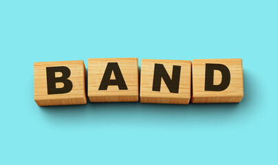 Wooden blocks Band word concept isolated background 3d illustration