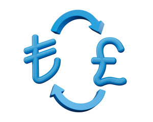 3d Blue Lira And Pound Symbol Icons With Money Exchange Arrows On White Background, 3d illustration