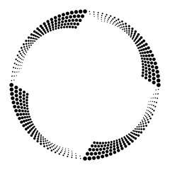Abstract halftone dots circle background. Creative geometric round ornament pattern. Vector halftone dots background. Geometric black and white texture. Vector illustration.