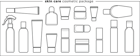 Collection of line cosmetic packages. Vector illustration. Skin and body care products