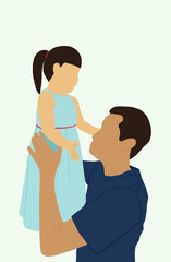 Side view of a young father lifting a little daughter playfully for a quality time.