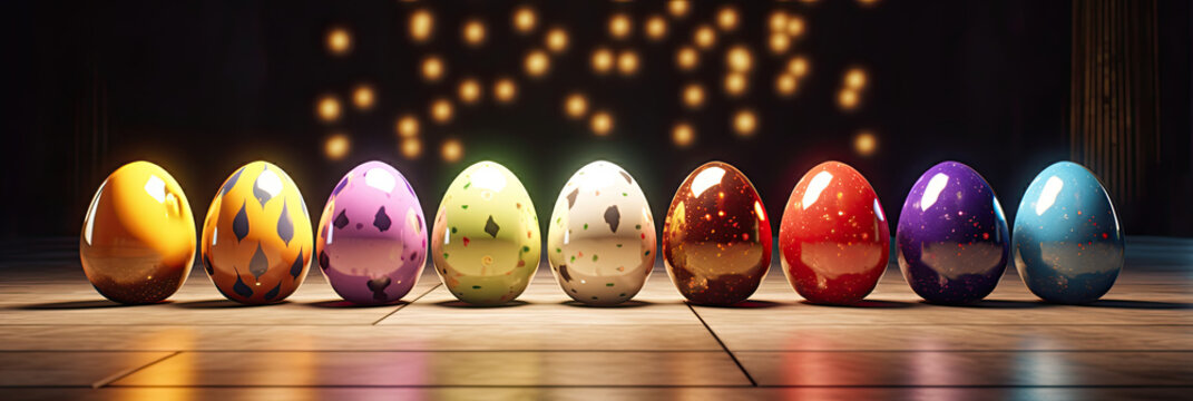 colourful decorative eggs. Generative AI image.