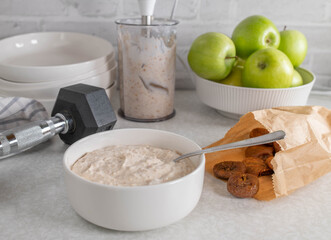 Yogurt with dried figs. Healthy workout snack