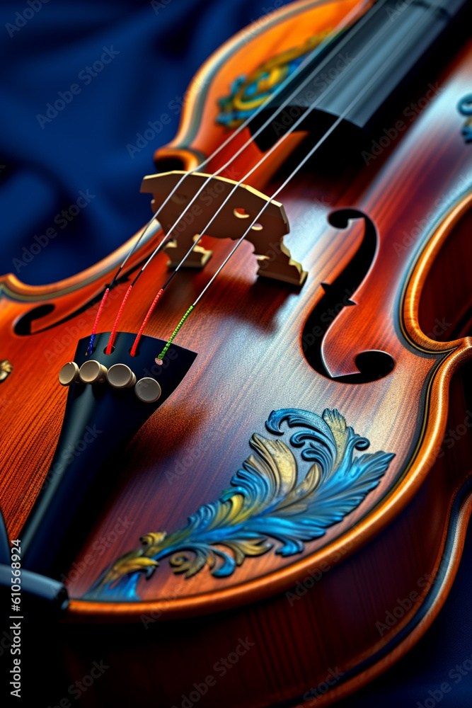 Poster violin, emphasizing the elegant curves and fine craftsmanship of the instrument, evoking a sense of 