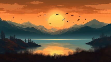 Horizon Mountains Wallpaper Landscape Illustrations Generative AI