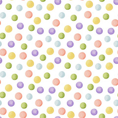 Colored circles watercolor illustration, seamless pattern.