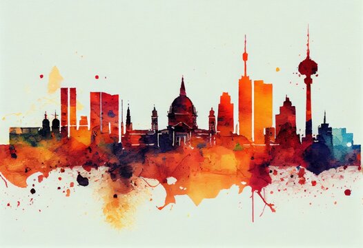 Beautiful view of the historic center of Berlin, watercolor sketches. Generative AI.