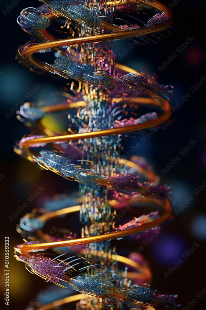 Poster an abstract sculpture of intertwined metal wires forming a dna helix, combining industrial and biolo