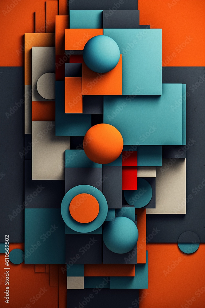 Leinwandbilder A series of geometric-inspired wall art pieces, featuring abstract compositions of shapes and colors, adding a contemporary touch to any space.  Generative AI technology.
