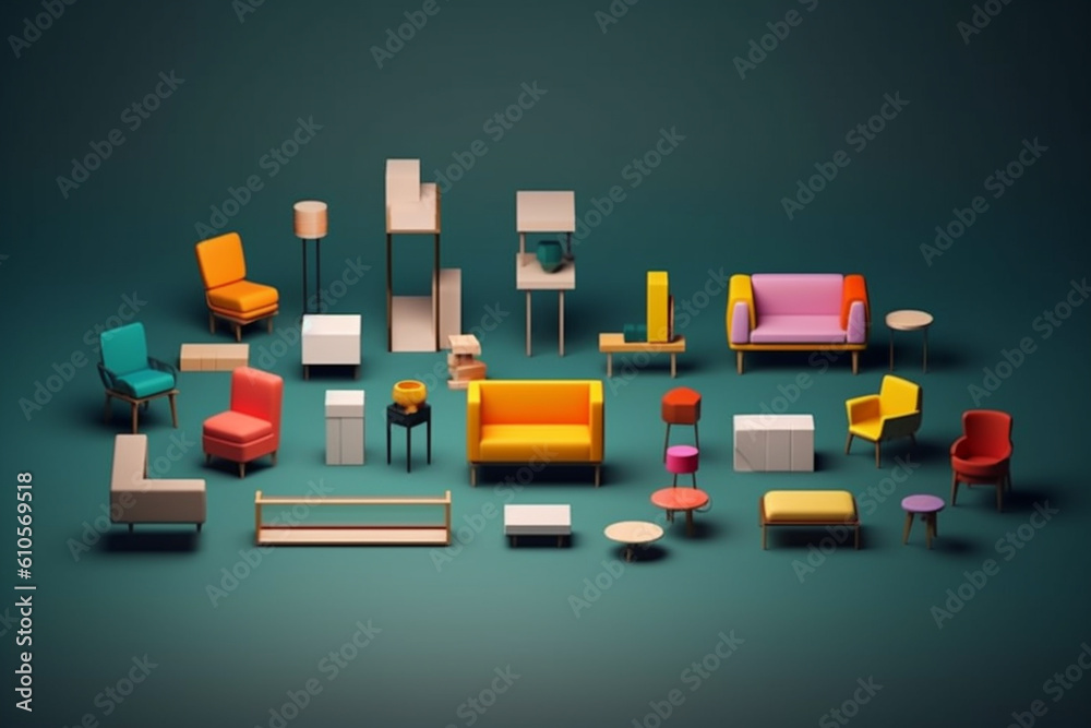 Aufkleber A collection of geometric-inspired furniture, with clean lines and minimalist designs, offering both functionality and aesthetic appeal.  Generative AI technology.