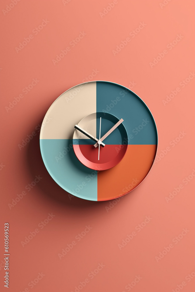 Aufkleber a geometric-inspired wall clock, with clean lines and contrasting colors, adding a contemporary touc
