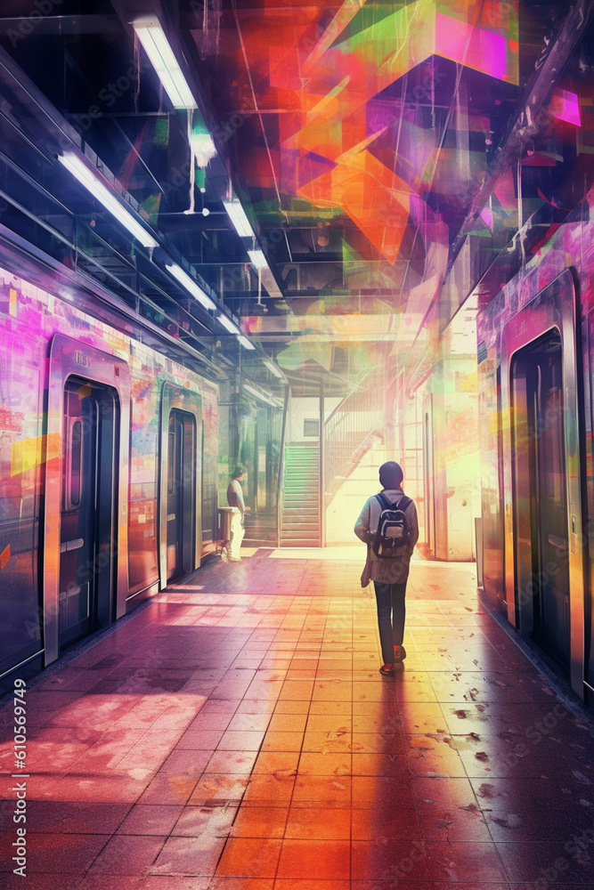 Poster A digital artwork blending elements of the underground with futuristic technology,  Generative AI technology.