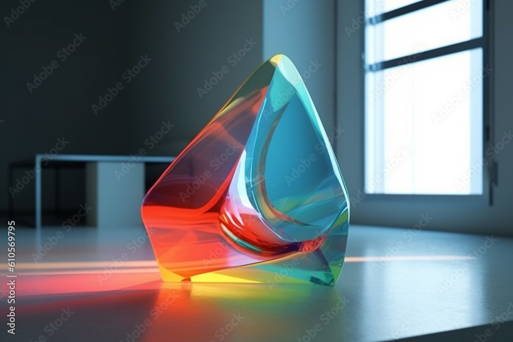 Fototapete An abstract sculpture made of transparent or translucent materials, playing with light and shadow to create intriguing visual effects. Generative AI technology.
