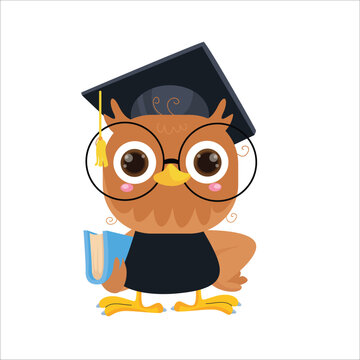 vector cartoon illustration of a cute owl holding a book