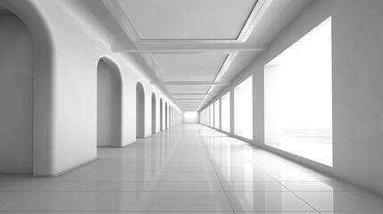 Building Construction, Abstract Architecture Background, Corridor in the Modern Building, Empty Space (Empty Wall in Bright Room), Generative AI