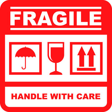 Handle with care red symbol isolated  