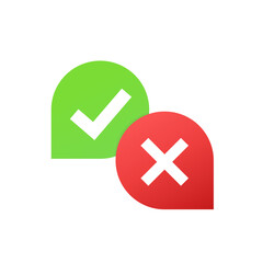 Green tick and red cross, negative symbol. Tick and cross signs. Green check mark ON and red X icon. Symbols YES and NO button for vote, decision, web, logo, app, UI. Vector illustration