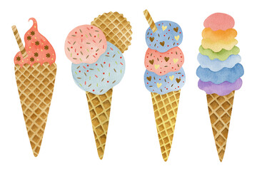Ice cream set of watercolor illustrations.
