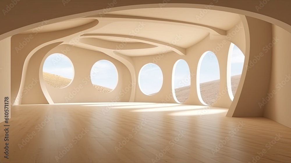 Poster background of architecture, empty room with curving openings generative ai