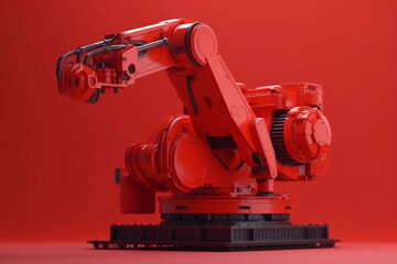 Robotic Red automatic machiene manipulator manufacturer. Modern industrial technology concept in production line in modern factory, intelligent factory industry. Generative AI Technology.