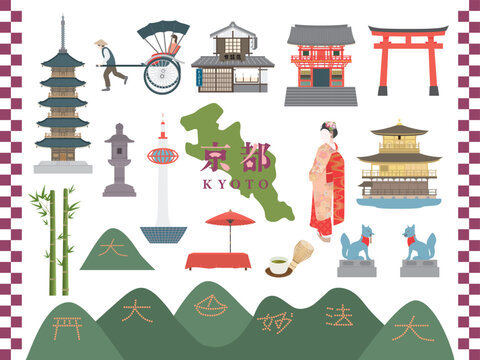 京都　観光名所イラストセット