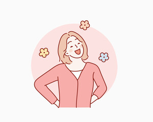 Image of happy woman. Hand drawn style vector design illustrations.