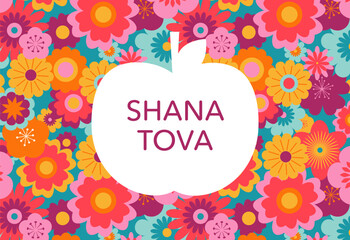 Fototapeta na wymiar Rosh Hashanah background, banner with floral pattern and apples. Shana Tova, Happy Jewish New Year, concept design