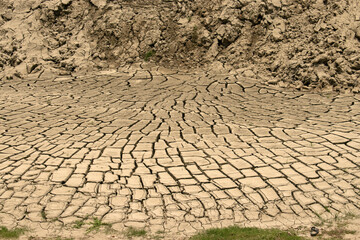 land dried up due to drought made cracks on dried soil