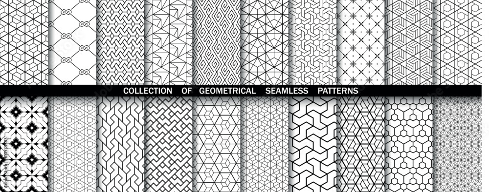 Aufkleber Geometric set of seamless black and white patterns. Simpless vector graphics