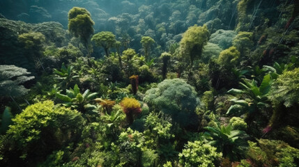 Fototapeta na wymiar Aerial Perspectives bird's eye view of asian forest jungle nature landscape. Made by (AI) artificial intelligence 