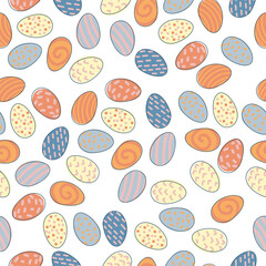 Seamless pattern of Easter eggs. Festive decor. A pattern of simple elements. Vector illustration.