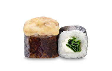 Sushi wrapped in seaweed, showcasing the artistry of Japanese cuisine and the fusion of flavors. Warm rolls with a cheese cap