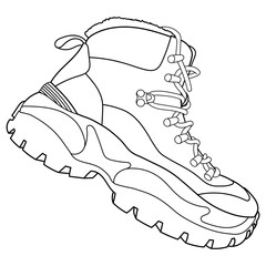 Outline pair winter man boots. Safety boots. Personal protective equipment or winter classic men boots. Top view. Outline vector doodle illustration.	
