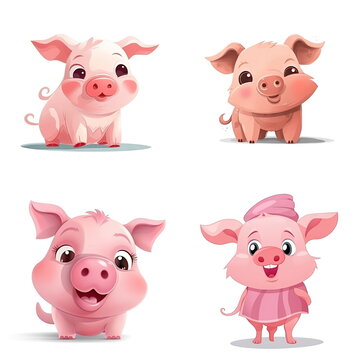 Cartoon character of pig on white background