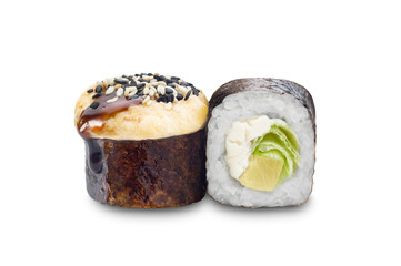 Sushi wrapped in seaweed, showcasing the artistry of Japanese cuisine and the fusion of flavors. Warm rolls with a cheese cap