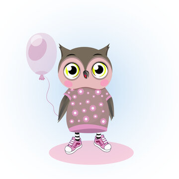 cartoon owl with balloon