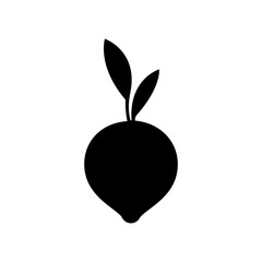 Simple black and white radish silhouette vector logo icon suitable for farm, vegetable shop, supermarket, vegan, vegetarian, cooking, recipe, provision, harvest, green, natural, and many