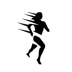 Fototapeta na wymiar Woman running fast in black and white silhouette icon suitable for marathon events, health campaign and exercise or cardiovascular article logo 