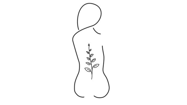 illustration of the spine on the background of a woman. 4K video illustration.