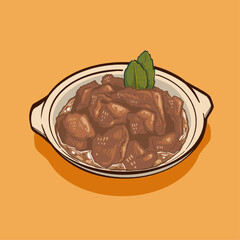 Digital vector illustration of beef rendang Indonesian tradional food
