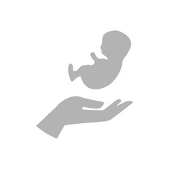 icon of a child on a hand on a white background, vector illustration