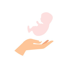 icon of a child on a hand on a white background, vector illustration