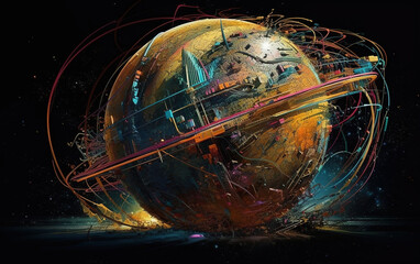 Colorful Planet Illustration,created with generative ai tecnology.