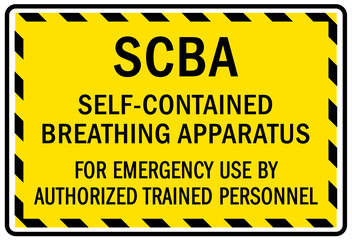 Breathing air station sign and labels self contained breathing apparatus. For emergency use by authorized trained personnel